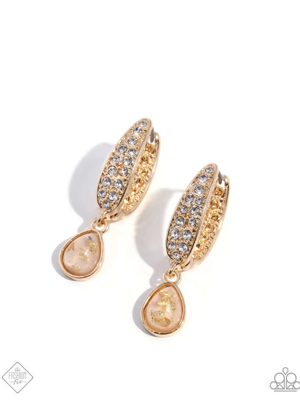 paparazzi Gold and Blush Crystal Teardrop Hoop Earrings